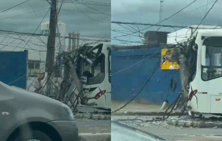  Ônibus bate em poste na Estrada do Coco