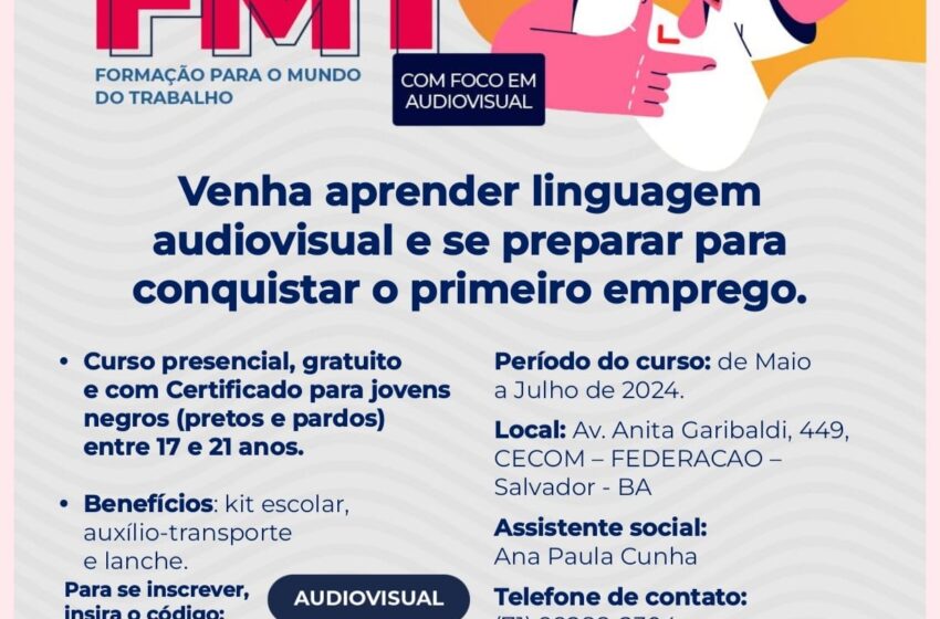  Instituição abre inscrições gratuitas para curso de formação para o mundo do trabalho